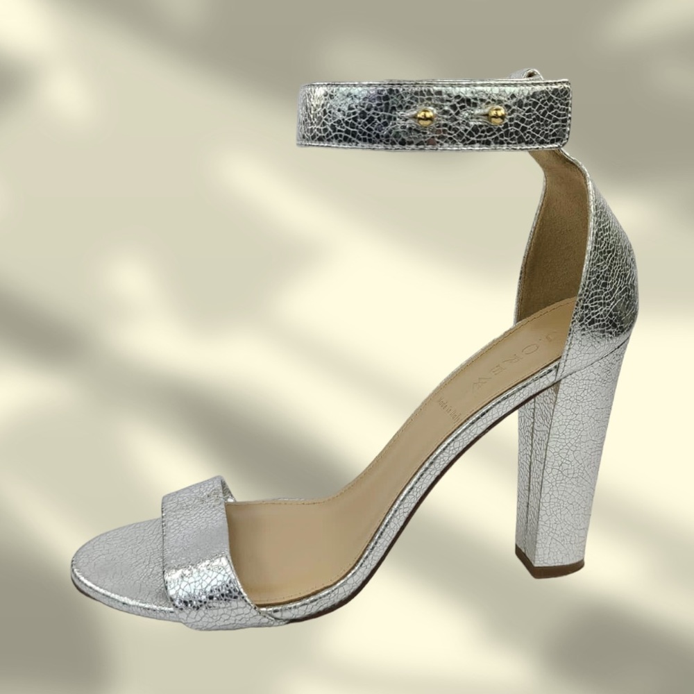 J.Crew Lanie Crackled Silver Metallic Leather Heels w/ Ankle Strap - Picture 2 of 7